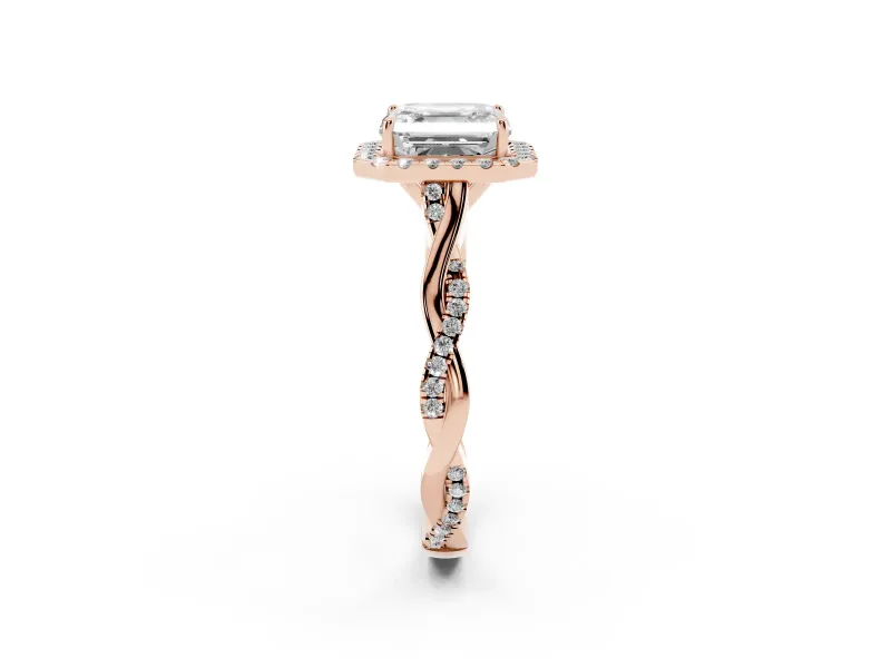 Asscher Cut Halo Engagement Ring Setting | Pavé Twist Band | Rose Gold