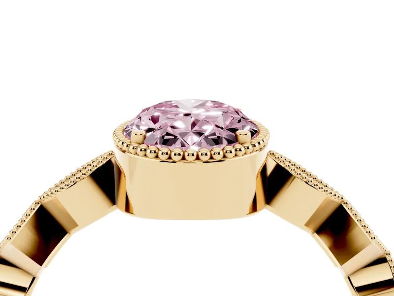 Oval Milgrain Bezel Engagement Ring Setting for a Fancy Pink Lab-Grown Diamond | Yellow Gold