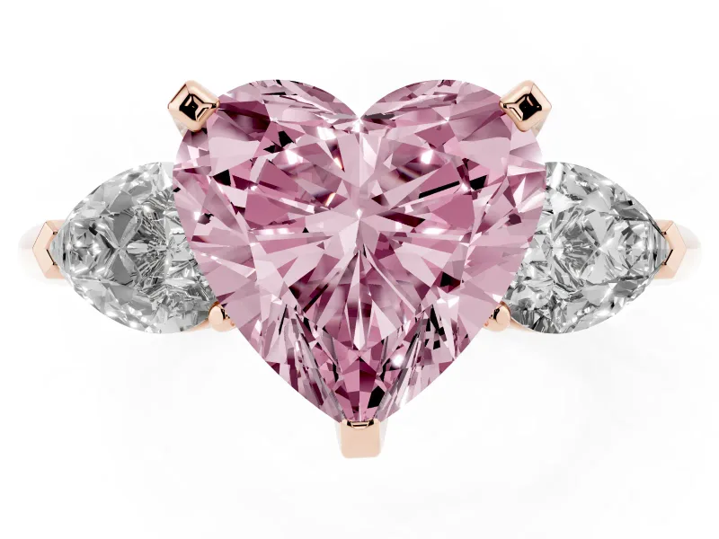 Heart-Shaped 3-Stone Engagement Ring Setting for a Fancy Pink Lab-Grown Diamond | Rose Gold
