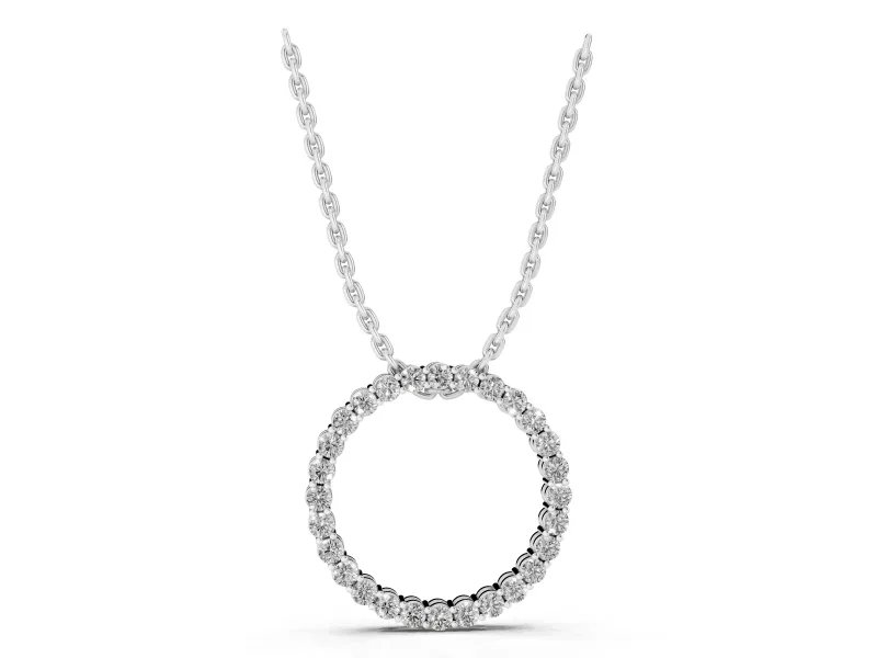 Round Lab-Grown Diamond Small Eternity Circle Pendant Necklace | Prong Set | Sterling Silver