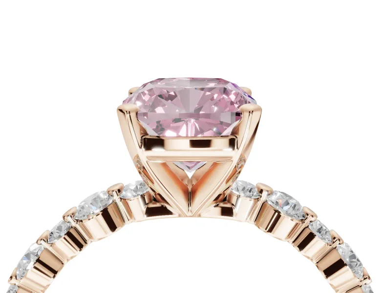 Cushion Cut Pavé Solitaire Engagement Ring Setting for a Fancy Pink Lab-Grown Diamond | Alternating Accents | Rose Gold