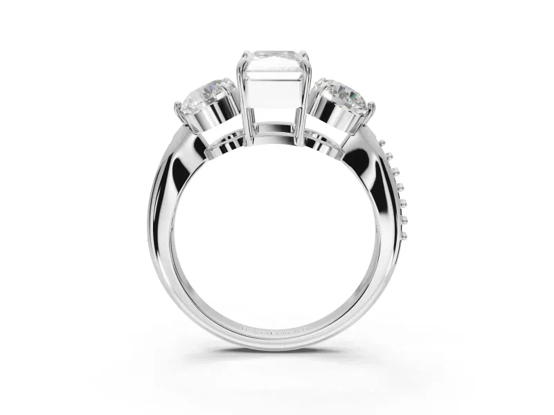 Radiant Cut Three Stone Engagement Ring Setting | Tapered Pave Band | White Gold