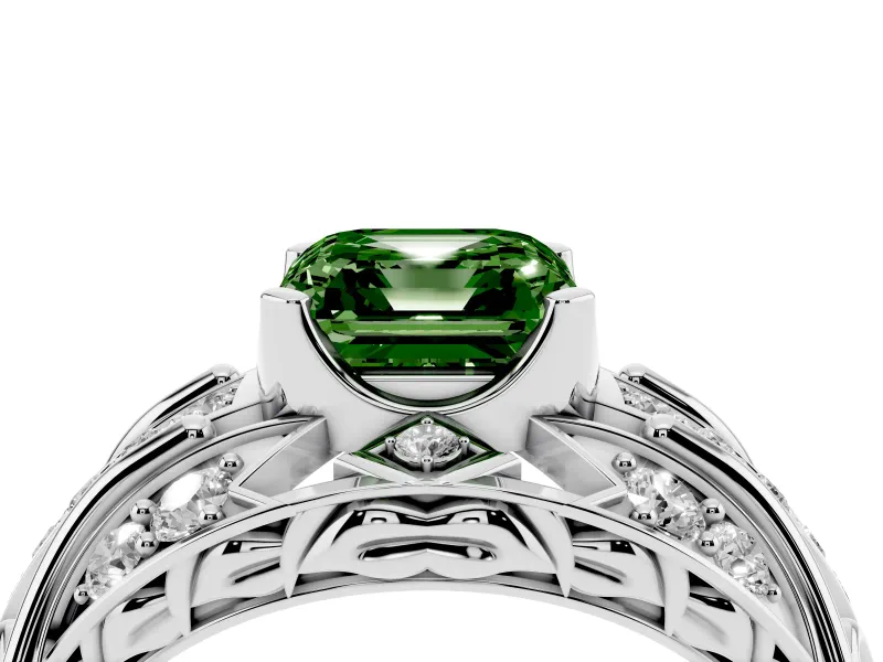 Asscher Cut Art Deco Engagement Ring Setting for a Fancy Green Lab-Grown Diamond | Platinum