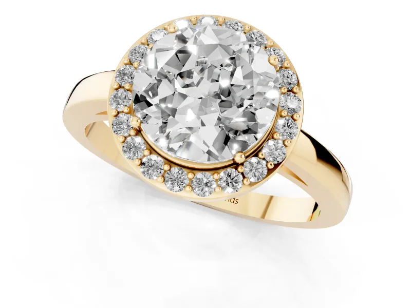 Round Cut Diamond Halo Ring Set in Yellow gold with Solitaire Band and Prong Setting