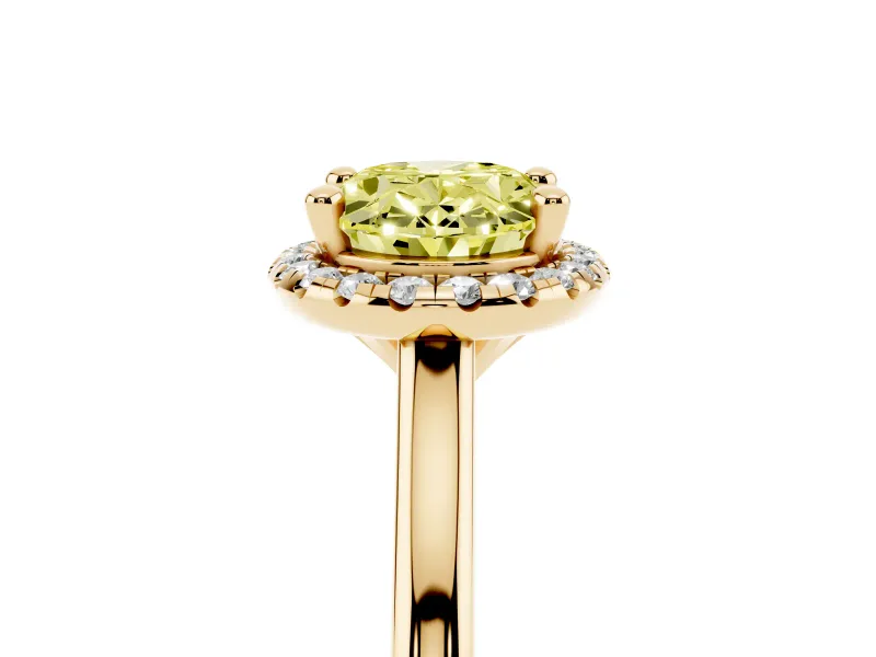 Oval Halo Engagement Ring Setting for a Fancy Yellow Lab-Grown Diamond | Plain Polished Band | Yellow Gold