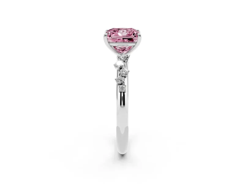 Fancy Pink Princess Cut Diamond Cluster Solitaire Ring Set in Silver with Prong Setting