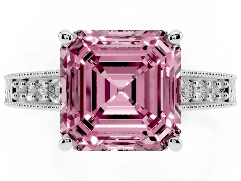 Asscher Cut Engraved Engagement Ring Setting for a Fancy Pink Lab-Grown Diamond | Platinum