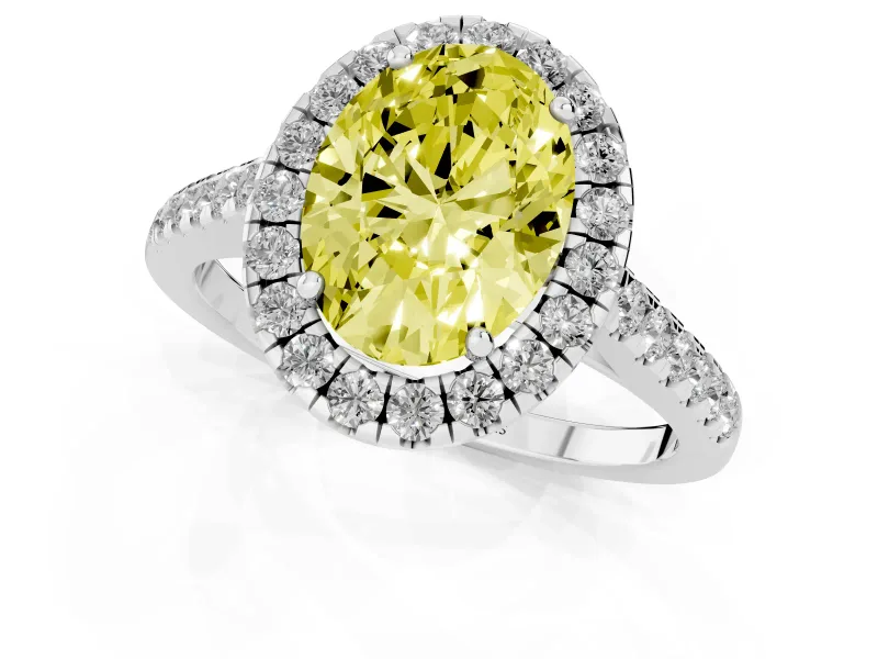 Oval Halo Engagement Ring Setting for a Fancy Yellow Lab-Grown Diamond | Pave Shoulders | White Gold