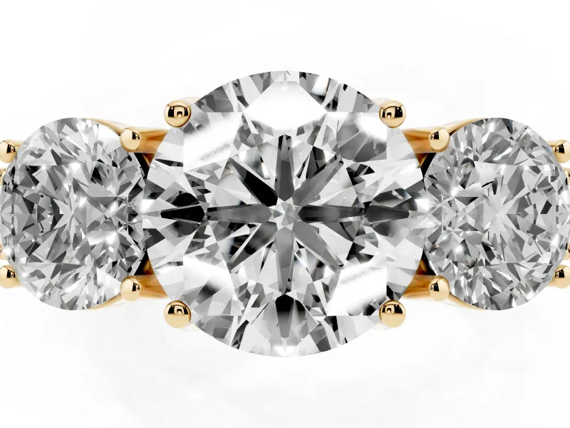 Round Vintage Three Stone Engagement Ring Setting | Milgrain Pavé Band | Yellow Gold