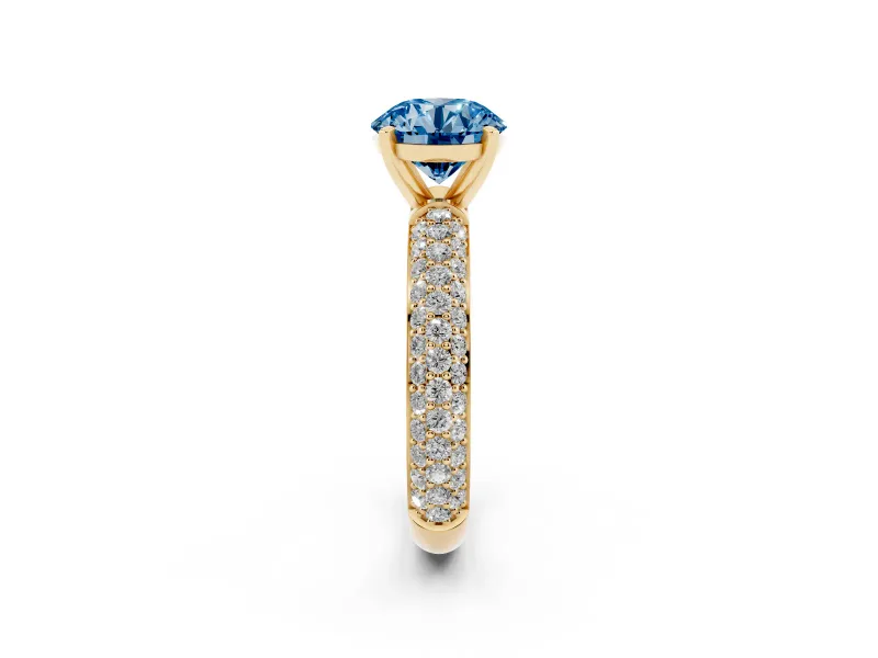 Round Domed Pavé Engagement Ring Setting for a Fancy Blue Lab-Grown Diamond | Yellow Gold