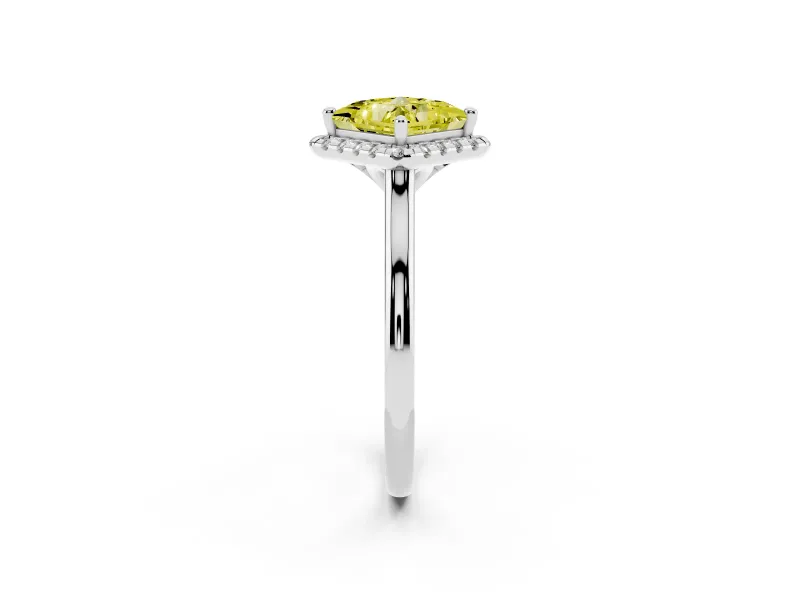 Princess Cut Halo Engagement Ring Setting for a Fancy Yellow Lab-Grown Diamond | Plain Polished Band | White Gold