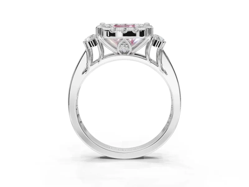 Cushion Cut Halo Engagement Ring Setting for a Fancy Pink Lab-Grown Diamond | Graduated Channel Band | White Gold