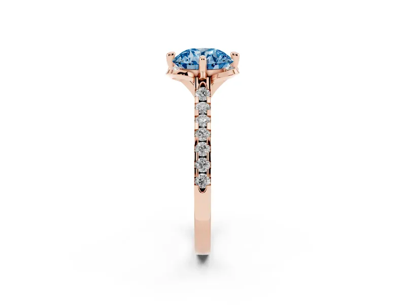 Round Floral Engagement Ring Setting for a Fancy Blue Lab-Grown Diamond | Pavé Band | Rose Gold