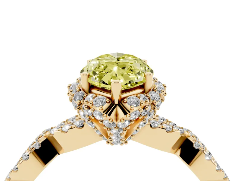 Marquise Milgrain Halo Engagement Ring Setting for a Fancy Yellow Lab-Grown Diamond | Graduated Shoulders | Yellow Gold