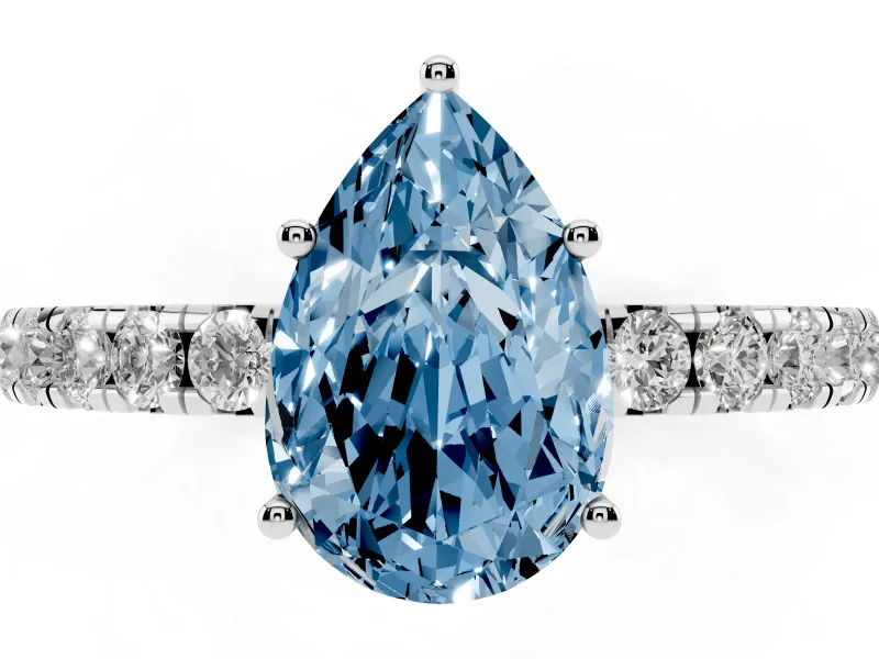 Pear-Shaped Pave Solitaire Engagement Ring Setting for a Fancy Blue Lab-Grown Diamond | Shared Prong Band | Platinum