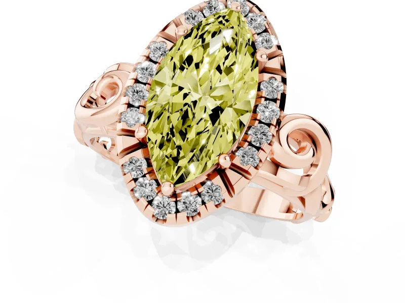 Marquise Filigree Halo Engagement Ring Setting for a Fancy Yellow Lab-Grown Diamond | Rose Gold