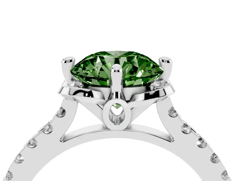 Round Floral Petal Engagement Ring Setting for a Fancy Green Lab-Grown Diamond | Petal Accents | Sterling Silver
