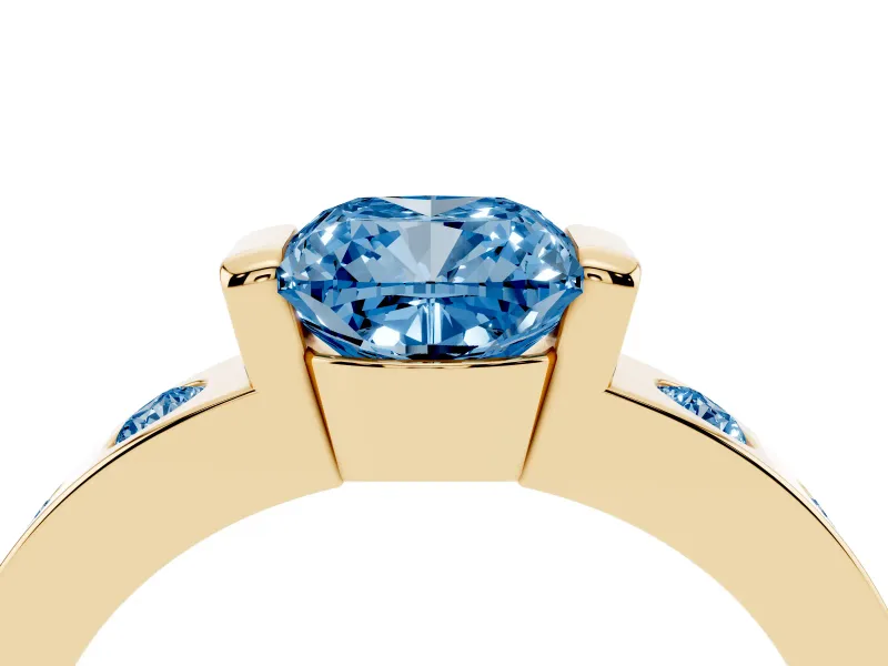 Cushion Cut Tension Style Engagement Ring Setting for a Fancy Blue Lab-Grown Diamond | Yellow Gold