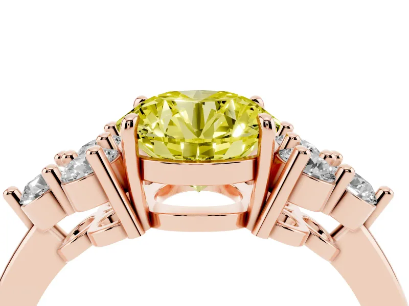 Round Cluster Side Stone Engagement Ring Setting for a Fancy Yellow Lab-Grown Diamond | Rose Gold
