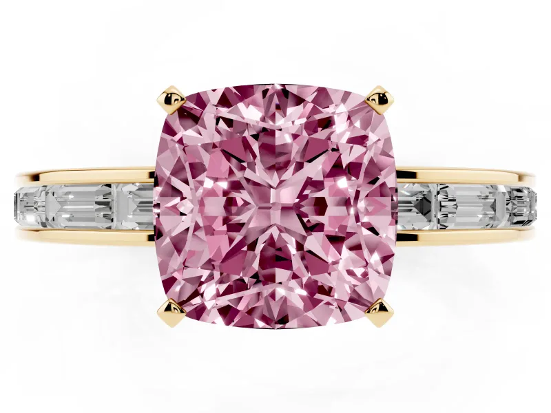 Cushion Cut Channel Set Engagement Ring Setting for a Fancy Pink Lab-Grown Diamond | Yellow Gold