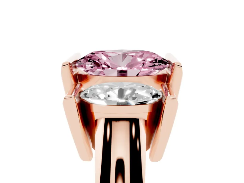 Oval Channel-Set Three Stone Engagement Ring Setting for a Fancy Pink Lab-Grown Diamond | Rose Gold