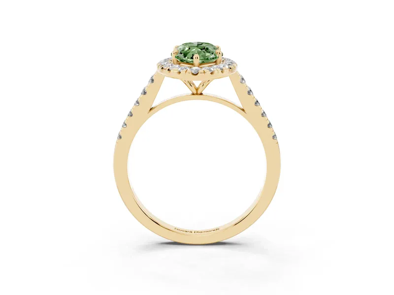 Marquise Halo Engagement Ring Setting for a Fancy Green Lab-Grown Diamond | Pave Shoulders | Yellow Gold