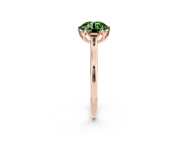 Fancy Green Round Cut Diamond Solitaire Cathedral Ring Set in Rose gold with Prong Setting