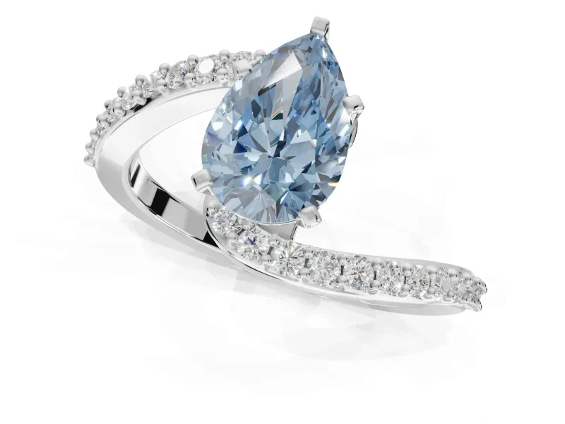 Pear-Shaped Bypass Pavé Engagement Ring Setting for a Fancy Blue Lab-Grown Diamond | White Gold