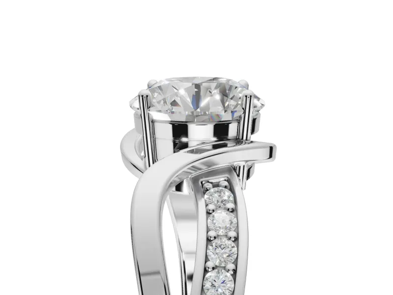 Round Bypass Solitaire Engagement Ring Setting | Pavé and Plain Strands | Sterling Silver