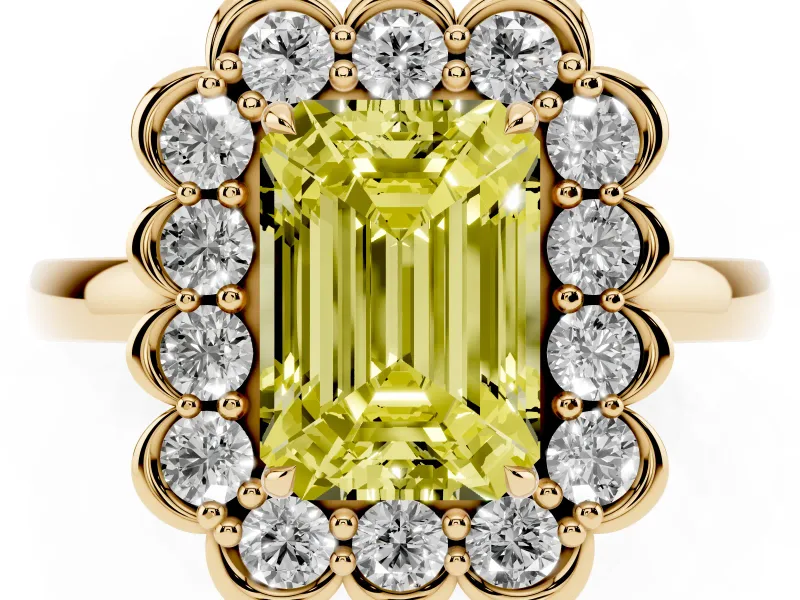 Emerald Cut Halo Engagement Ring Setting for a Fancy Yellow Lab-Grown Diamond | Yellow Gold - Design NV-24719