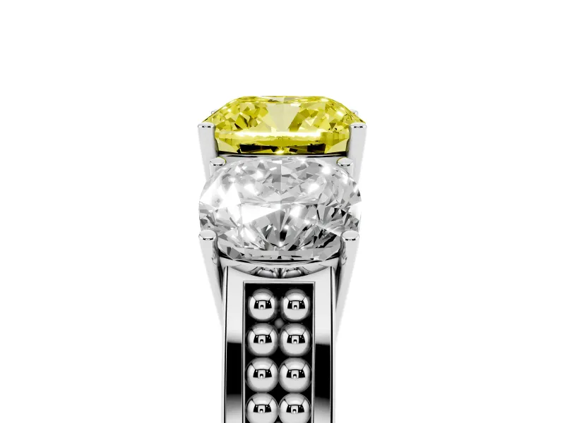 Fancy Yellow Cushion Cut Diamond Three-Stone Ring Set in Silver with Textured Band