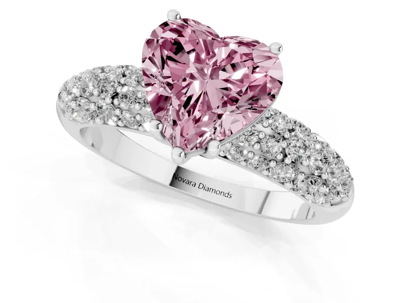 Heart-Shaped Close Set Pave Engagement Ring Setting for a Fancy Pink Lab-Grown Diamond | Multi Row | Sterling Silver