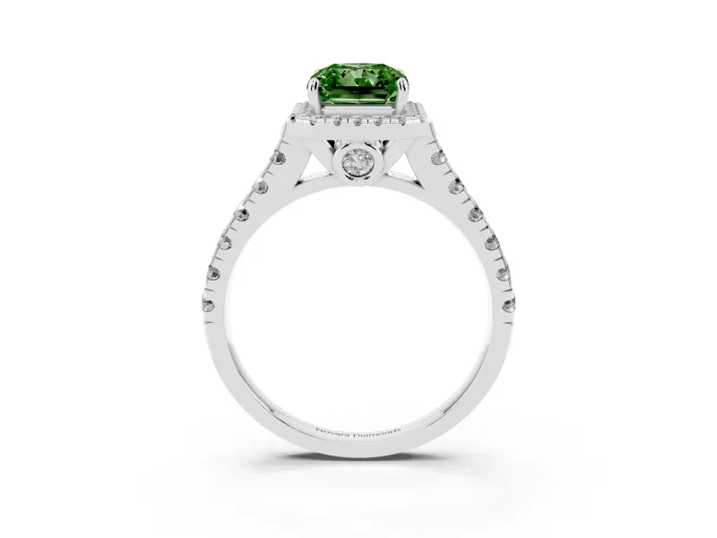 Radiant Cut Accented Halo Engagement Ring Setting for a Fancy Green Lab-Grown Diamond | Platinum