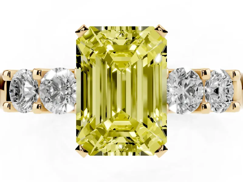 Emerald Cut Five Stone Engagement Ring Setting for a Fancy Yellow Lab-Grown Diamond | Yellow Gold