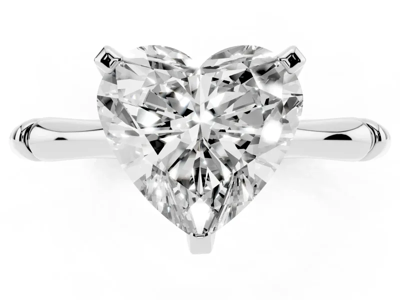 Heart Cut Diamond Solitaire Ring Set in White gold with Bamboo Band and Prong Setting