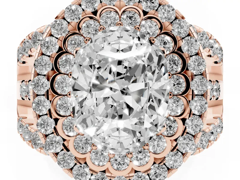 Oval Double Halo Split Shank Engagement Ring Setting | Pave Strands | Rose Gold