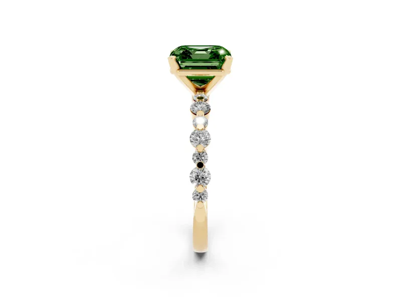 Asscher Cut Pavé Solitaire Engagement Ring Setting for a Fancy Green Lab-Grown Diamond | Yellow Gold