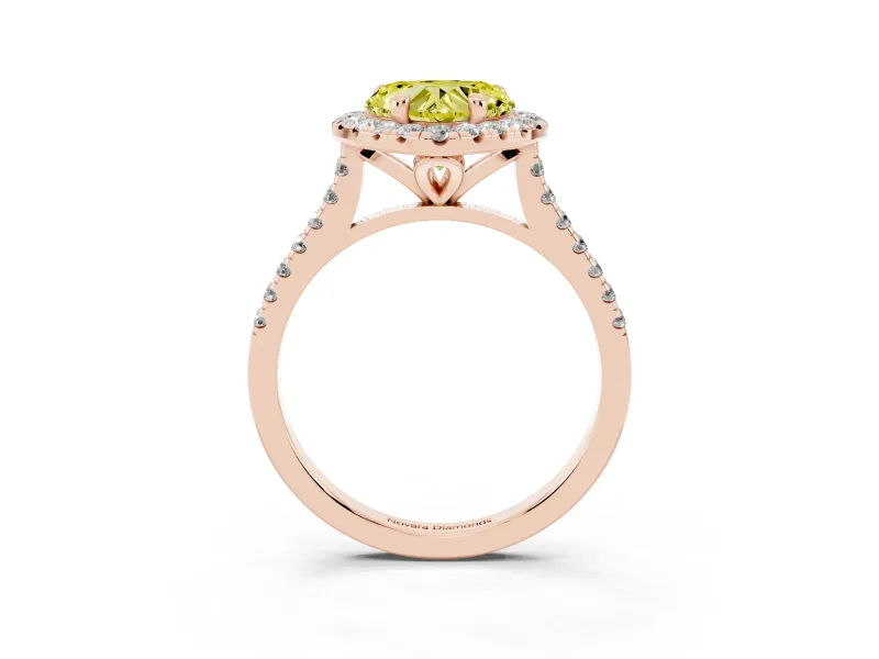 Heart-Shaped Halo Engagement Ring Setting for a Fancy Yellow Lab-Grown Diamond | Tapered Band | Rose Gold