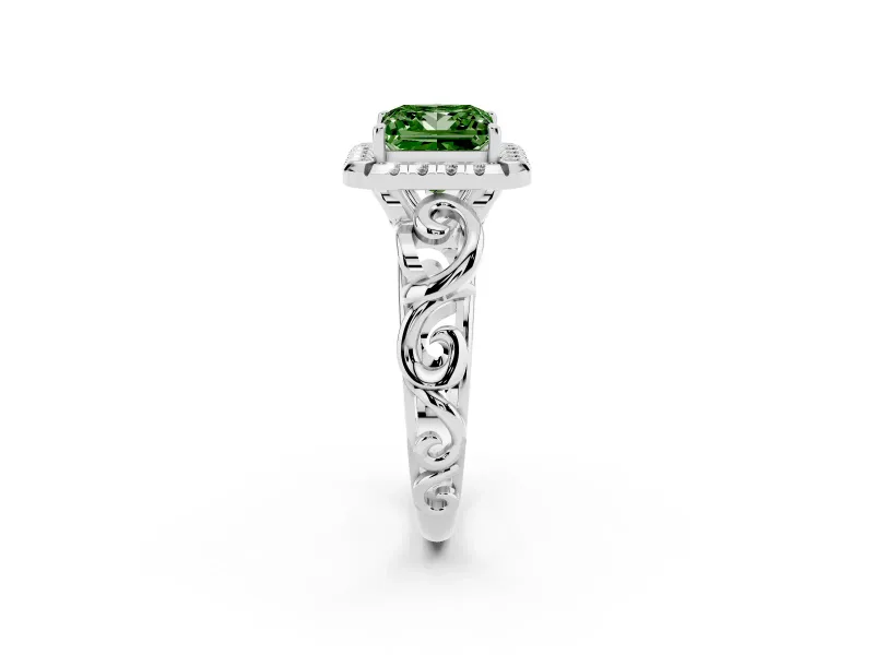 Princess Cut Filigree Halo Engagement Ring Setting for a Fancy Green Lab-Grown Diamond | Platinum