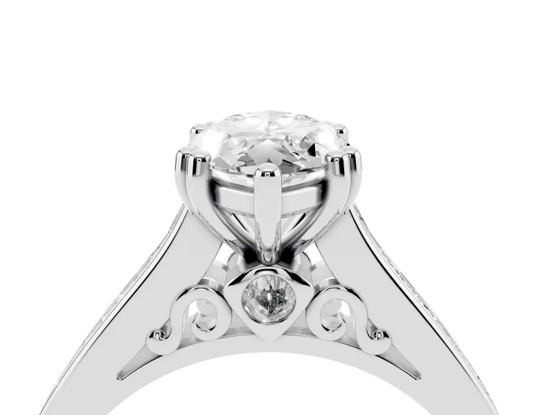 Marquise Cut Diamond Channel Set Solitaire Engagement Ring Set in Platinum with Prong Setting