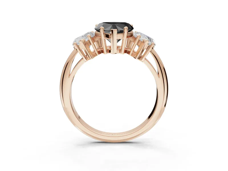 Heart-Shaped 3 Stone Engagement Ring Setting for a Black Center | Rose Gold