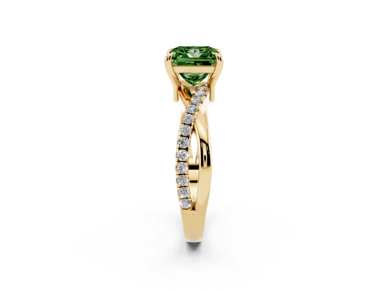 Princess Cut Twist Engagement Ring Setting for a Fancy Green Lab-Grown Diamond | Yellow Gold