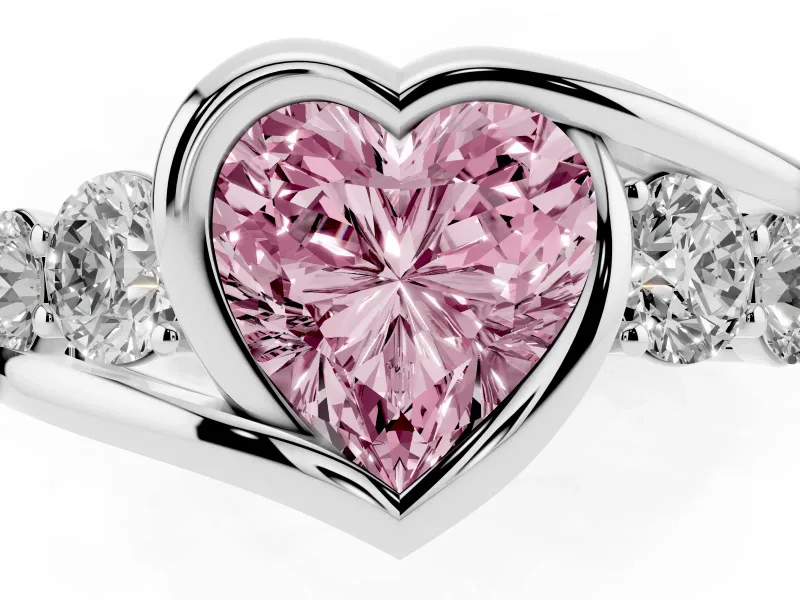 Heart-Shaped Bezel Bypass Engagement Ring Setting for a Fancy Pink Lab-Grown Diamond | White Gold