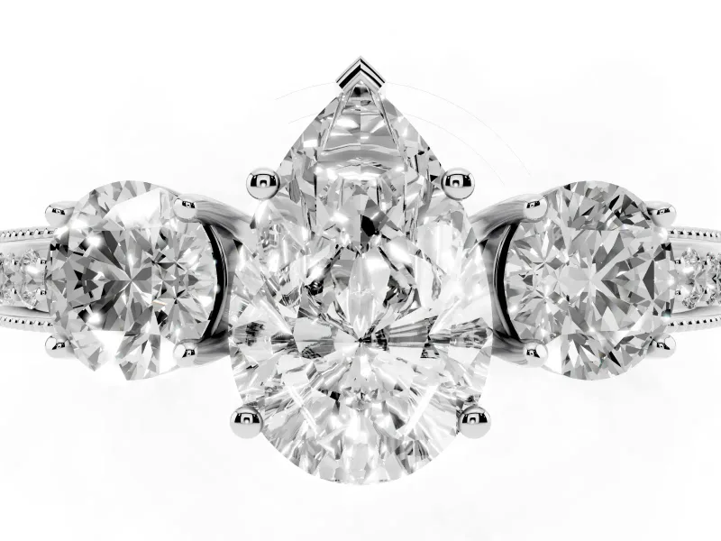 Pear-Shaped Vintage Three Stone Engagement Ring Setting | Graduated Milgrain Pave | Platinum