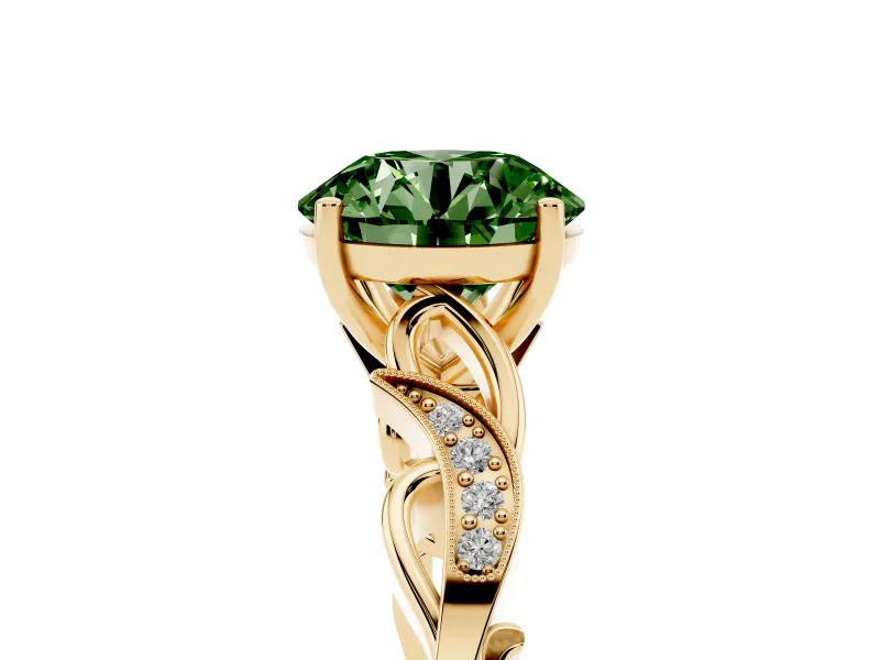 Round Vine Engagement Ring Setting for a Fancy Green Lab-Grown Diamond | Yellow Gold