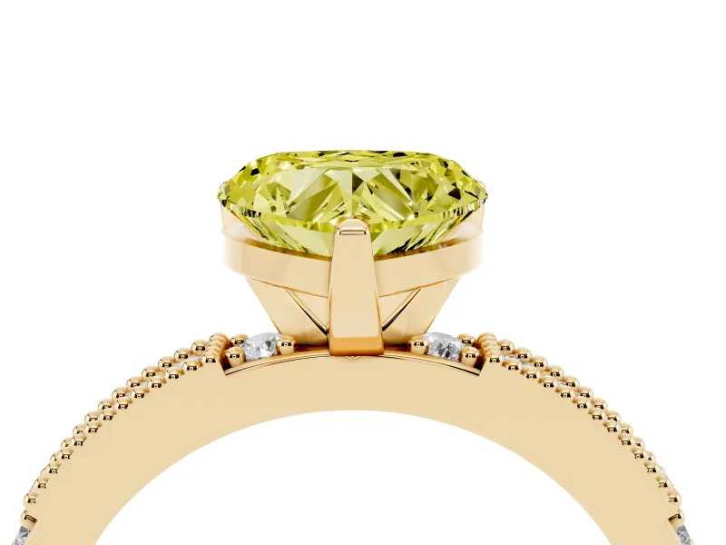 Heart-Shaped Vintage Pavé Engagement Ring Setting for a Fancy Yellow Lab-Grown Diamond | Yellow Gold