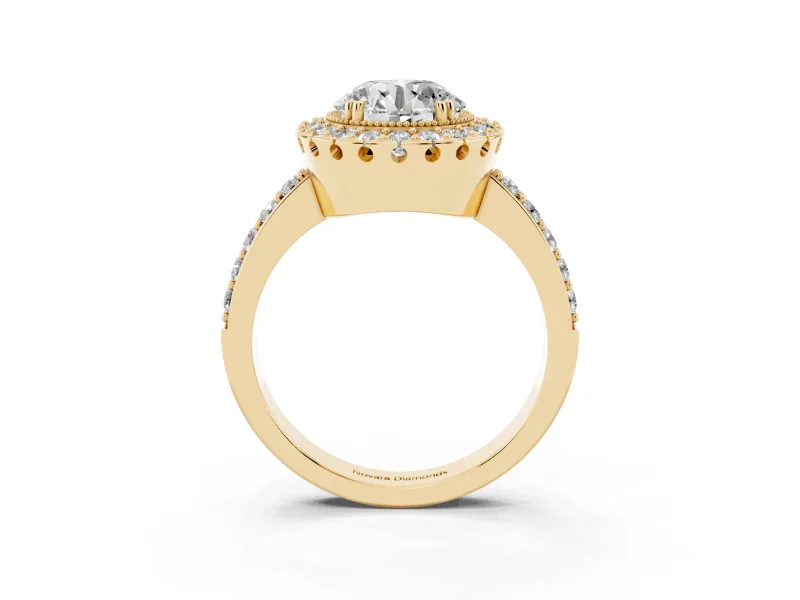 Round Vintage Milgrain Halo Engagement Ring Setting | Pierced Gallery | Yellow Gold