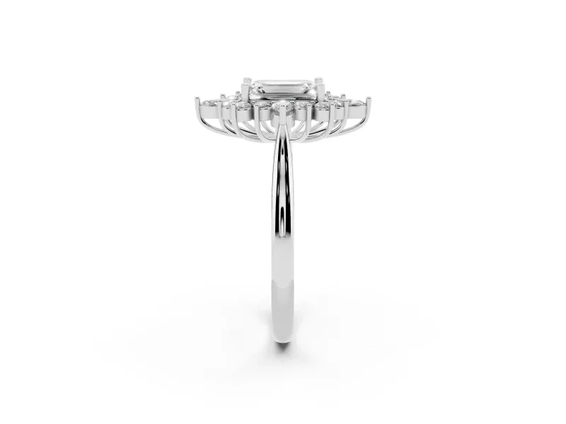 Emerald Cut Cluster Halo Engagement Ring Setting | Sterling Silver