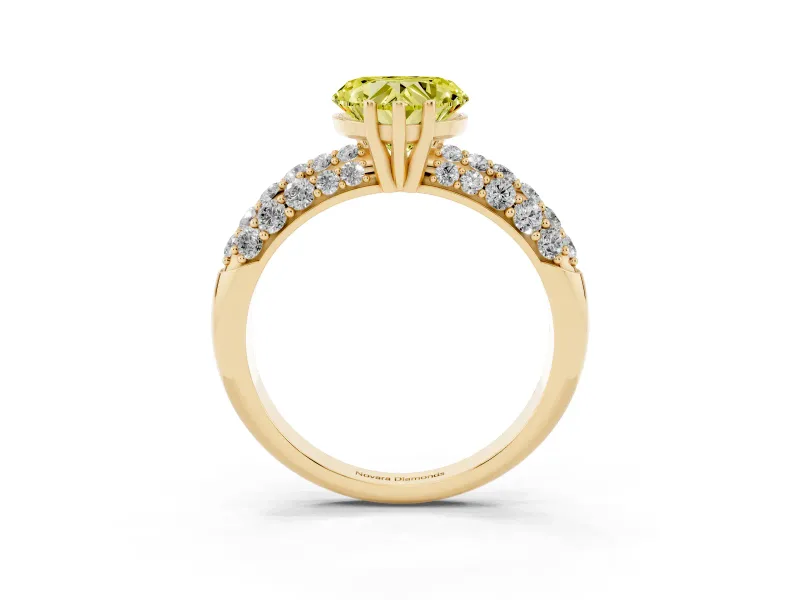 Heart-Shaped Close Set Pave Engagement Ring Setting for a Fancy Yellow Lab-Grown Diamond | Multi Row | Yellow Gold