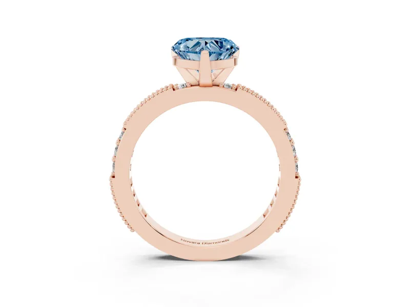 Heart-Shaped Vintage Pavé Engagement Ring Setting for a Fancy Blue Lab-Grown Diamond | Rose Gold